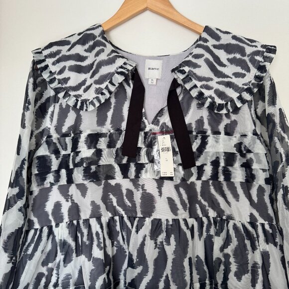 NWT Maeve Long-Sleeve Peter Pan Collared Sheer Mini Ruffled Dress - Picture 15 of 16